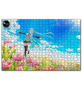 Cakapuzzle  Anime Kız Bulutlu Gökler Laleler  Puzzle Yapboz MDF (Ahşap) (1000 Parça)