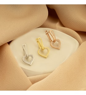 DKMN Gümüş Zirkon Taşlı Kalp Biçimli 925 Ayar Gold Renk Gümüş Küpe (Rose)