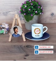 Yılbaşı Hediyesi Türk Kahvesi Fincanı Ahşap Altlıklı ve Fotoğraflı Ahşap Anahtarlık Hediye (Model 4)