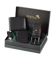 Polo Air Kemer Cüzdan Kartlık Anahtarlık Hediyelik Kombin HM-12 (Siyah)