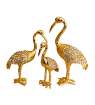 taru pasaj "Kristal Taş İşlemeli Metal Flamingo Ailesi - Şık ve Dekoratif Ürün" (Gold)