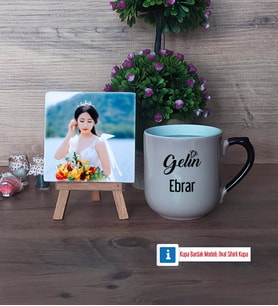 Gelin Fotoğraflı Dekoratif Taş, Kupa Bardak Beyaz Hediye (Model 10)
