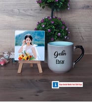 Gelin Fotoğraflı Dekoratif Taş, Kupa Bardak Beyaz Hediye (Model 10)