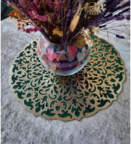 runner/yuvarlak/orta sehpa örtüsü/supla/s.deri işlemeli/46cm/ (Yeşil-Altın)