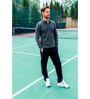 Erkek Iki Iplik Sweatshirt Düğmeli Polo Yaka Uzun Kollu T-shirt Alt-üst Takım - 7628 (Antrasit)