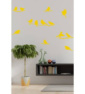 Dalda Kuş Dekoratif Duvar Sticker (Sarı)