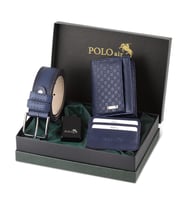Polo Air Dama Desen Cüzdan Kendinden Kartlık Kemer Çakmak Kombin CM-13 (Lacivert)