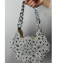 EL ÖRGÜSÜ ÇİÇEKLİ KADIN EL ÇANTASI 30X27 CM (Gri)