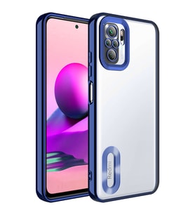 Xiaomi Redmi Note 10S Kılıf Logo Yeri Açık Kamera Lens Korumalı Renkli Kenarlı Şeffaf Silikon (Lacivert)