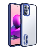Xiaomi Redmi Note 10S Kılıf Logo Yeri Açık Kamera Lens Korumalı Renkli Kenarlı Şeffaf Silikon (Lacivert)