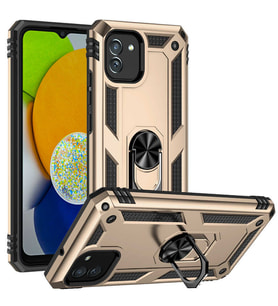 Samsung Galaxy A03 Kılıf Yüzüklü Standli Tank Kapak (Gold)