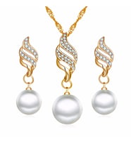 Zirkon Taşlı,  İnci Altın Kaplama 2 Renk Kolye, Küpe,Takı Seti (Gold)