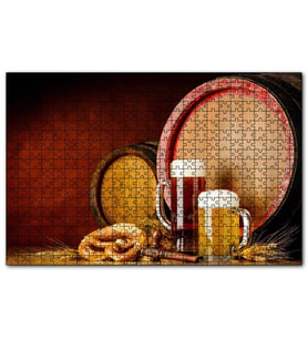 Cakapuzzle Fıçılar Buğday Başakları ve Biralar  Puzzle Yapboz MDF (Ahşap) (1000 Parça)