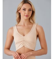 Aurafit Kadın Önü Büzgülü Arkası Çapraz Kaplı Croptop/Büstiyer (Bej)