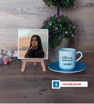 Matematik Mühendisi Fotoğraflı Dekoratif Taş, Ahşap Altlıklı Türk Kahvesi Fincanı Hediye (Model 5)