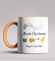 Kişiye Özel Müzik Öğretmeni Tasarımlı Siyah Renk Kupa Bardak 8 (Turuncu)