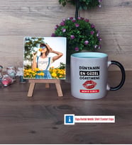 Kadın Öğretmene Hediye Fotoğraflı Dekoratif Taş, Kupa Bardak Beyaz Hediye (Model 9)