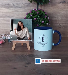 Minimal Baş Harf ve İsim Yazılı Fotoğraflı Dekoratif Taş, Kupa Bardak Beyaz Hediye (Model 3)