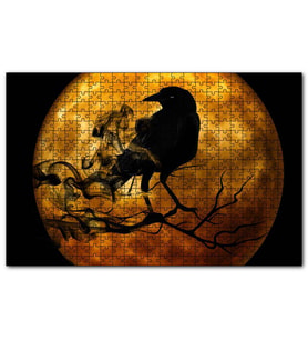 Cakapuzzle Dolunay ve Dalda Karga Silüeti  Puzzle Yapboz MDF (Ahşap) (500 Parça)