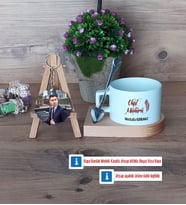 Okul Müdürü Kupa Bardak Beyaz ve Fotoğraflı Ahşap Anahtarlık Hediye Öğretmenler Günü Hediyesi (Model 8)