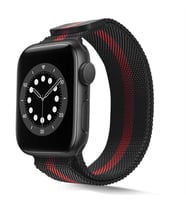 Apple Watch 10/11 42mm-38/40/41mm Kordon Milano Loop Metal Kordon 2/3/4/5/6/se/7 (Siyah-Kırmızı)