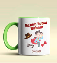 Kişiye Özel Benim Süper Babam Tasarımlı Siyah Kupa Bardak (Yeşil)