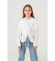 Kız Çocuk Önden Bağcıklı Gömlek T-Shirt İkili Takım 1801 (Beyaz)