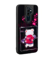 Oppo A5 2020 Kılıf Parlayan Kabartmalı İkonik Figürlü Amas Silikon Kılıf (Siyah)