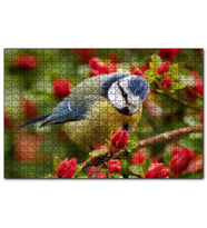 Cakapuzzle Kırmızı Çiçekli Ağaçta Mavi Sarı Kuş  Puzzle Yapboz MDF (Ahşap) (255 Parça)