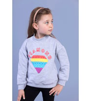Toontoy Kız Çocuk Popıt Baskılı İçi Pamuklu Sweatshirt ( Gri-Melanj)