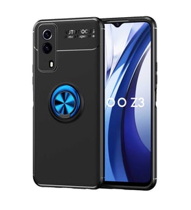 Vivo Y53S 4G Kılıf Yüzüklü Magnetli Ravel Case Kapak (Siyah-Mavi)