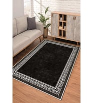 Dijital Kaymaz Taban Yıkanabilir Renkli Salon Halısı Mutfak Halısı Yolluk ND-SD-863 (Siyah)