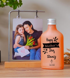 Kişiye Özel Ahşap Standlı Fotoğraflı Çerçeve ve Freshleaf 200ML Kolonya & Model no:898 (Turuncu)