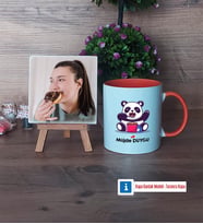 Sevimli Panda Fotoğraflı Dekoratif Taş, Kupa Bardak Beyaz Hediye (Model 13)