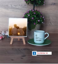 Eşe Hediye Fotoğraflı Dekoratif Taş, Ahşap Altlıklı Türk Kahvesi Fincanı Hediye (Model 9)