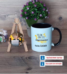 En İyi Fizyoterapist Kupa Bardak Beyaz ve Fotoğraflı Ahşap Anahtarlık Hediye (Model 11)