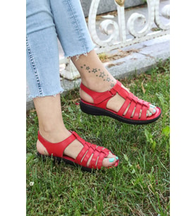 FAST STEP Hakiki Deri Kadın Klasik Sandalet 952ZA21888-1 (Kırmızı)
