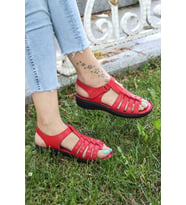 FAST STEP Hakiki Deri Kadın Klasik Sandalet 952ZA21888-1 (Kırmızı)
