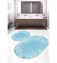Dijital Baskılı Kaymaz Taban Yıkanabilir Oval 2'li Klozet Takımı Banyo Paspası NOKZ-HS-180 (Mavi)