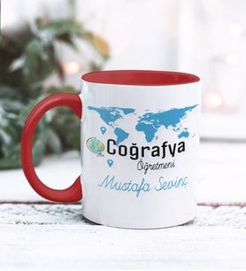 Coğrafya Öğretmeni Tasarımlı Kişiye Özel Kupa Bardak (Kırmızı)
