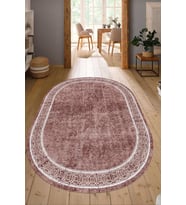 Dijital Baskılı Kaymaz Taban Yıkanabilir Oval Salon Halısı Mutfak Halısı Yolluk NDO-HT-238 (Pembe)