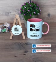 Aile Hekimi Kupa Bardak Kırmızı ve Ahşap Anahtarlık Hediye (Model 5)