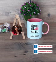 Halaya Hediye Kupa Bardak Beyaz ve Fotoğraflı Ahşap Anahtarlık Hediye (Model 6)