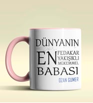 Kişiye Özel Dünyanın En En En Babası Temalı Siyah Kupa Bardak (Pembe)