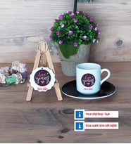 Love Yourself Türk Kahvesi Fincanı Lacivert ve Ahşap Anahtarlık Hediye (Model 4)