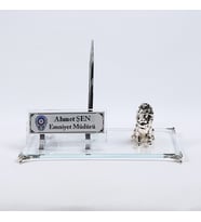 ASLAN FİGÜRLÜ KRİSTAL CAM  MASA İSİMLİK YENİ İŞ HEDİYESİ (Gümüş)