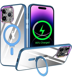 Apple iPhone 13 PRO MAX Kılıf Standlı Magsafe Manyetik Kablosuz Şarj Uyumlu Renkli Şeffaf Kapak (Açık Mavi)