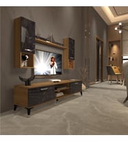 Decoraktiv Eko 5DA Mdf Dvd Silver Tv Ünitesi Tv Sehpası - Parlak Beyaz (Pera-Siyah Mermer)