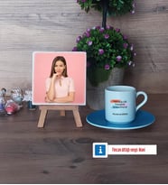 Teknoloji ve Tasarım Öğretmeni Fotoğraflı Dekoratif Taş, Ahşap Altlıklı Türk Kahvesi Fincanı Hediye (Model 5)
