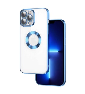 iPhone 13 Pro Max Kılıf Kamera Korumalı Logo Gösteren Omega Kılıf (Açık Mavi)